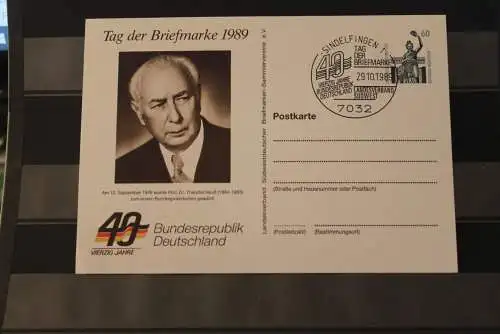 Deutschland 1989 Ganzsache Tag der Briefmarke; 40 Jahre BRD, Sonderstempel