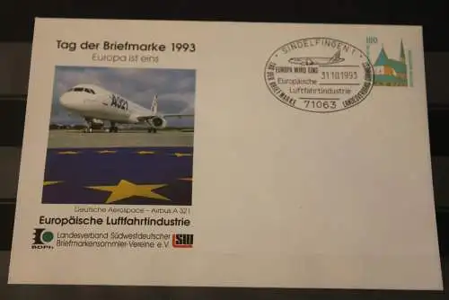 Deutschland 1993, Tag der Briefmarke 1993: Europäische Luftfahrtindustrie, Airbus A  321, Sonderstempel