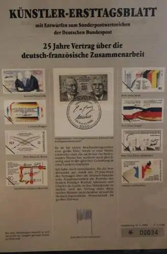 Deutschland 1988; Künstler-Ersttagsblatt 25 Jahre Vertrag Deutsch-Französische Zusammenarbeit; Europa