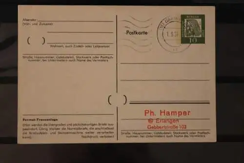 Deutschland, Ganzsache 1961: Format-Trennanlage der Bundespost, Stempel Darmstadt