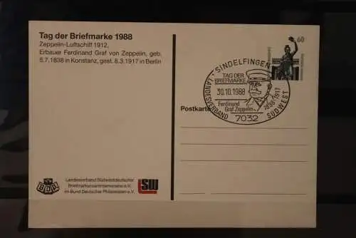 Deutschland 1988, Ganzsache Tag der Briefmarke, SST, Luftschiff Zeppelin Replik von 1912