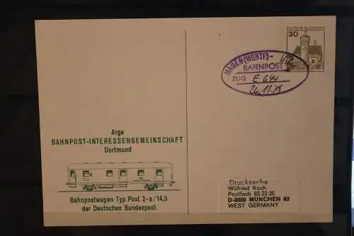 Deutschland 1978, Ganzsache Bahnpost , Zugstempel Hagen-Köln; Zug E644