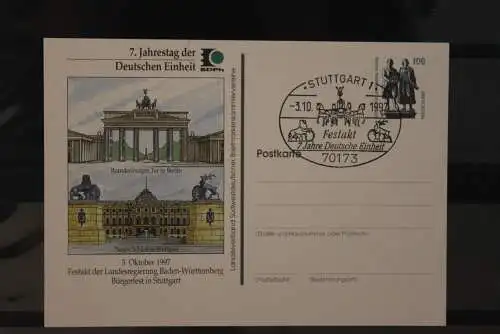 Deutschland 1997,  Ganzsache 7. Jahrestag Deutsche Einheit, Wertstempel Sehenswürdigkeiten, gebraucht