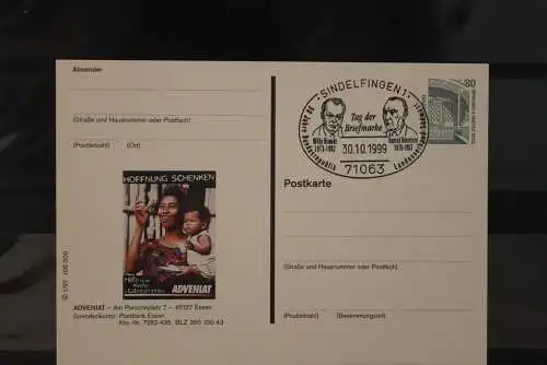 Deutschland 1999, Ganzsache Adveniat, Wertstempel Sehenswürdigkeiten, SST Tag der Briefmarke