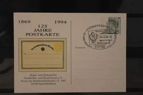 Deutschland 1994, Ganzsache: 125 Jahre Postkarte; Aschaffenburg; Wertstempel Sehenswürdigkeiten