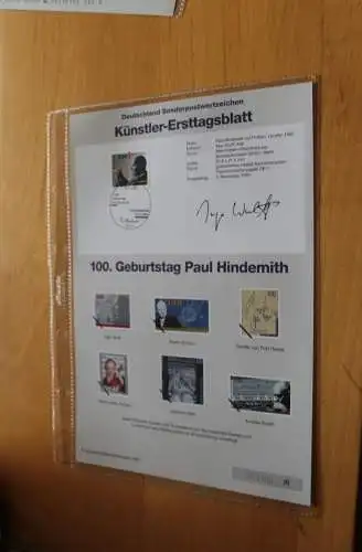 Deutschland, Künstler-Ersttagsblatt 1995: Paul Hindemith, Komponist;  MiNr. 1827