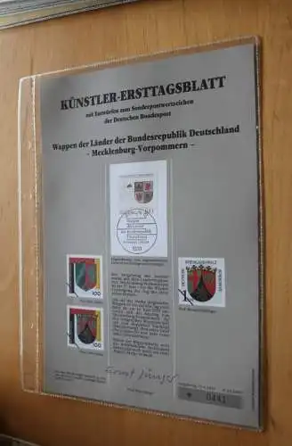 Deutschland, Künstler-Ersttagsblatt 1993: Wappen der Länder: Mecklenburg-Vorpommern,  MiNr. 1661