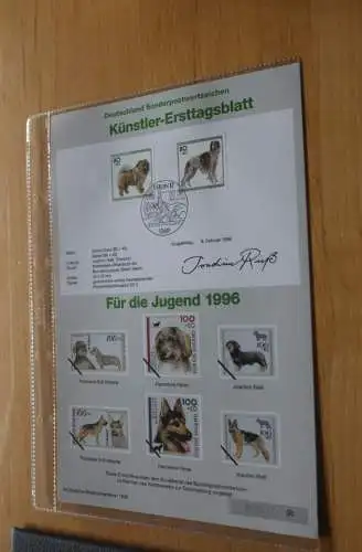 Deutschland, Künstler-Ersttagsblatt 1996: Für die Jugend: Hunderassen, MiNr. 1836-40