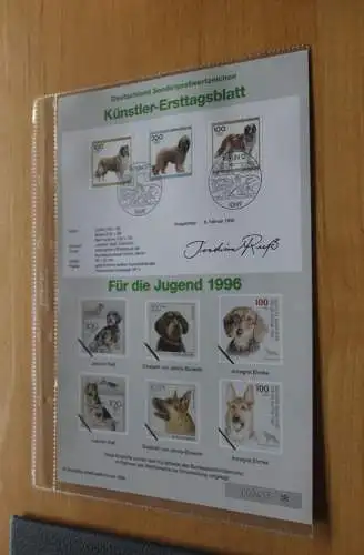Deutschland, Künstler-Ersttagsblatt 1996: Für die Jugend: Hunderassen, MiNr. 1836-40