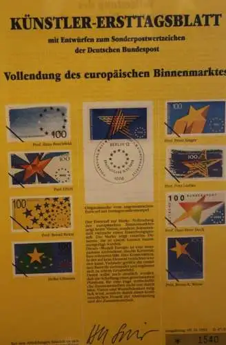 Deutschland, Künstler-Ersttagsblatt 1992: Vollendung des europäischen Binnenmarktes; MiNr 1644