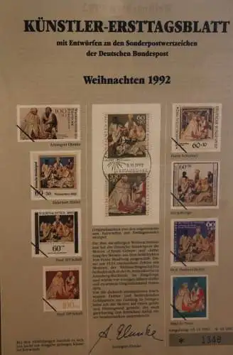 Deutschland, Künstler-Ersttagsblatt 1992: Weihnachten; MiNr 1639-40