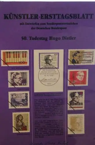 Deutschland, Künstler-Ersttagsblatt 1992: Hugo Distler, Komponist; MiNr 1637
