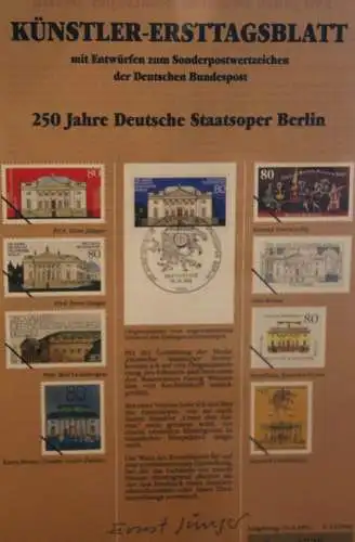 Deutschland, Künstler-Ersttagsblatt 1992: Deutsche Staatsoper Berlin; MiNr 1625