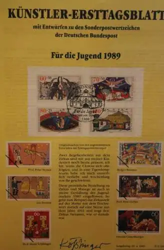 Deutschland, Künstler-Ersttagsblatt 1989: Für die Jugend: Zirkus; MiNr 1411-14