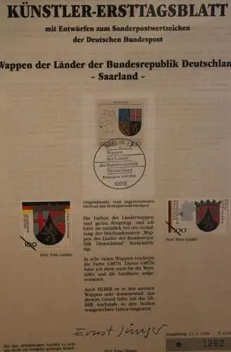 Deutschland, Künstler-Ersttagsblatt 1994: Wappen der Länder: Saarland,  MiNr 1712