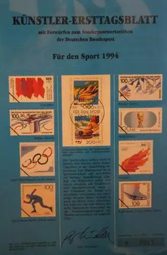 Deutschland, Künstler-Ersttagsblatt 1994: Für den Sport,  Olympische Winterspiele, MiNr 1717-20