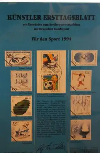 Deutschland, Künstler-Ersttagsblatt 1994: Für den Sport,  Olympische Winterspiele, MiNr 1717-20