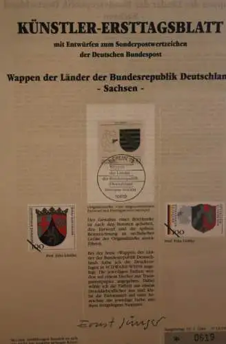 Deutschland, Künstler-Ersttagsblatt 1994: Wappen der Länder: Sachsen,  MiNr 1713