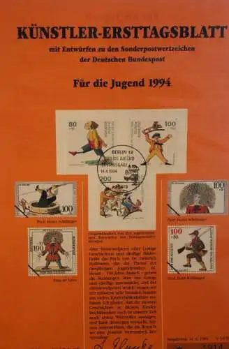 Deutschland, Künstler-Ersttagsblatt 1994: Für die Jugend: Struwwelpeter,  MiNr 1726-30