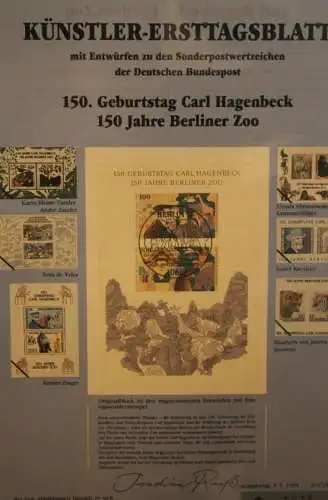 Deutschland, Künstler-Ersttagsblatt 1994: 150 Jahre Berliner Zoo,  MiNr Block 28