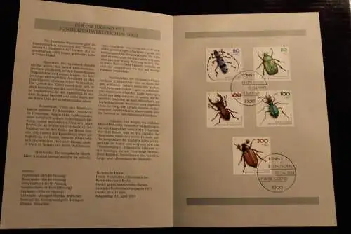 Deutschland 1993; Jahressammlung-ETB: Gefährdete Käfer, Insekten, MiNr. 1666-70, bitte lesen