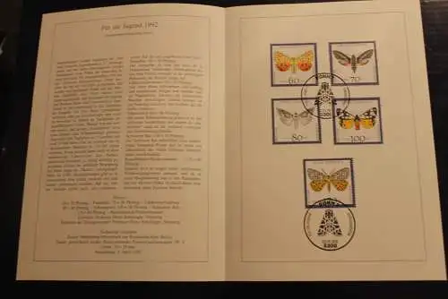 Deutschland 1992; Jahressammlung-ETB: Für die Jugend Gefährdete Nachtfalter, Insekten,  MiNr. 1602-06, bitte lesen