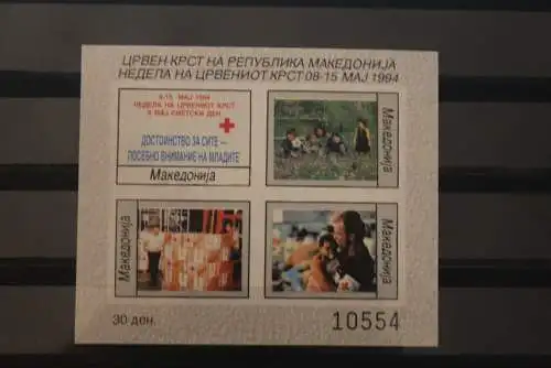 Mazedonien 1994, Block Rotes Kreuz, ungezähnt, MNH