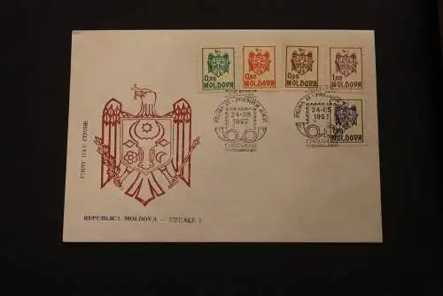 Moldawien Moldova 1992, Freimarken: Wappen, MiNr. 5-9, FDC