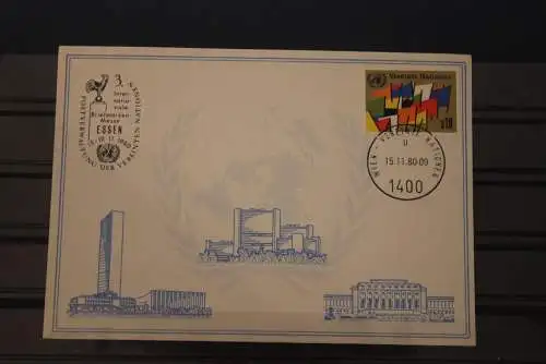 UNO Wien 1980; Weiße Karte, Ausstellungskarte Intern. Briefmarken-Messe ESSEN