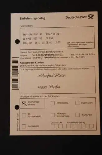 Deutschland 1999; Pluskarte PSo 60 II, Zusatzfrankatur Sielaff  ATM 200, Einschreiben, bitte lesen