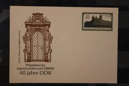 DDR 1989, Ganzsache Karte Jugendwettbewerb 1988/89, Wertstempel 10 Pf., Postmuseum; MNH