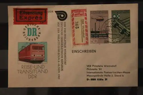 DDR 1985, Ganzsache U 3; Eisenbahnwesen, mit Zudruck PHILATELIA '85 Köln, Einschreiben, Eilboten