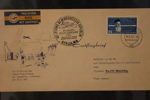 DDR 1957; Deutsche Lufthansa; Eröffnungsflug Berlin - Barth 16.6.57