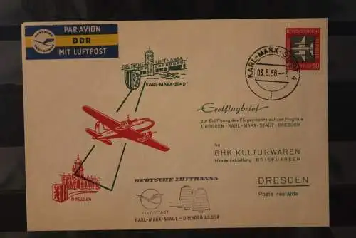 DDR 1958; Deutsche Lufthansa; Eröffnungsflug Karl-Marx-Stadt - Dresden 3.5.58