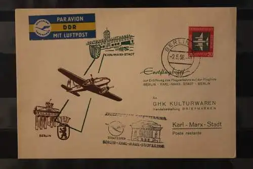 DDR 1958; Deutsche Lufthansa; Eröffnungsflug Berlin-Karl-Marx-Stadt 2.5.58