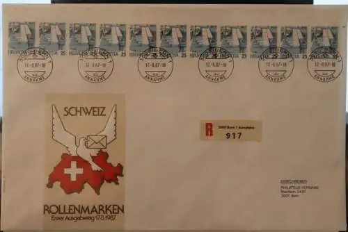 Schweiz 1987, FDC 11er Streifen auf R-Brief