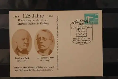 DDR 1988; Ganzsache 125 Jahre Entdeckung des Elements Indium in Freiberg, SST Freiberg