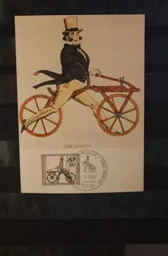 Deutschland 1985, MC 200 Jahre Drais, Laufrad, Fahrrad, Sonderstempel Karlsruhe