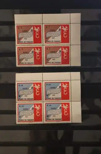 Paraguay 1961; EUROPA , CEPT Symphatieausgabe; MiNr 986-92, MNH; Viererblock, Eckrand, komplette Serie