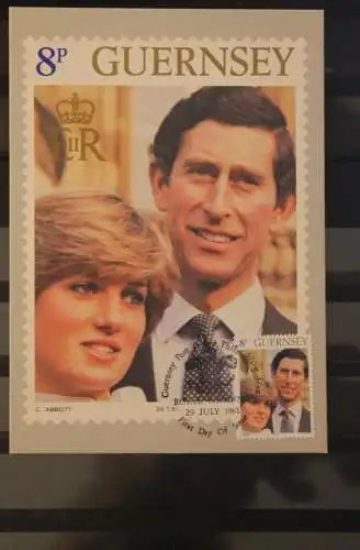 Guernsey 1981, 7 Maximumkarten:  Royal Wedding; Lady Diana