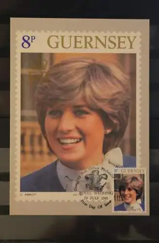 Guernsey 1981, 7 Maximumkarten:  Royal Wedding; Lady Diana