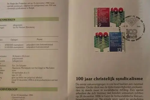 Belgien, Ankündigungsblatt 100 Jahre Christliche Syndicate, 1986; ESST