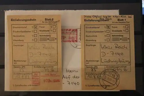 DDR 1983, R-Brief mit Einschreibemarke 1115 Berlin und beiden Einlieferungsscheinen