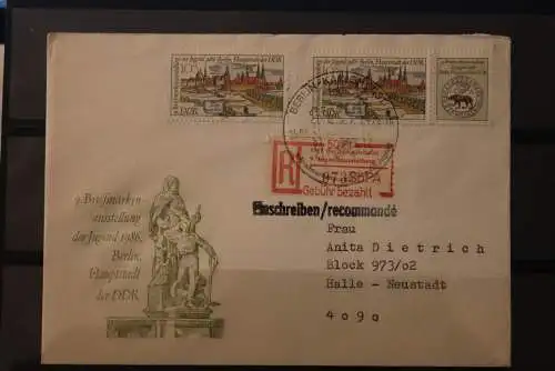 DDR 1986, R-Brief mit Sonder-Einschreibezettel: 9. Jugendausstellung Berlin-Karlshorst