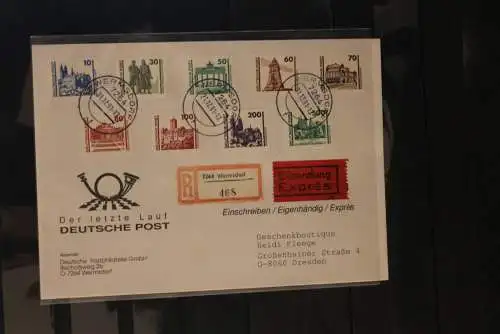 DDR Freimarken: Bauwerke und Denkmäler 1990; MiNr 3344-52 auf Brief "Letzter Gültigkeitstag"