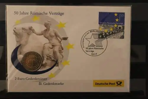 Deutschland, Numisbrief 50 Jahre Römische Verträge; 2-Euro-Gedenkmünze und Gedenkmarke