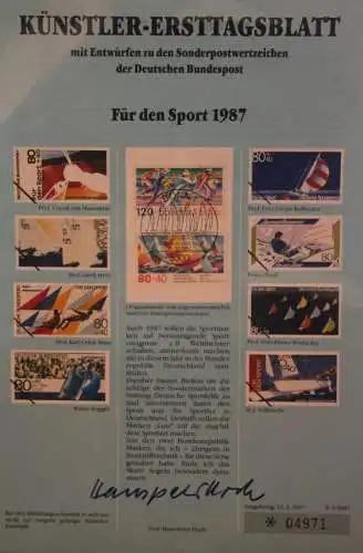 Deutschland; Für den Sport 1987; Künstler-Ersttagsblatt, MiNr. 1310-11, limitiert, nummeriert