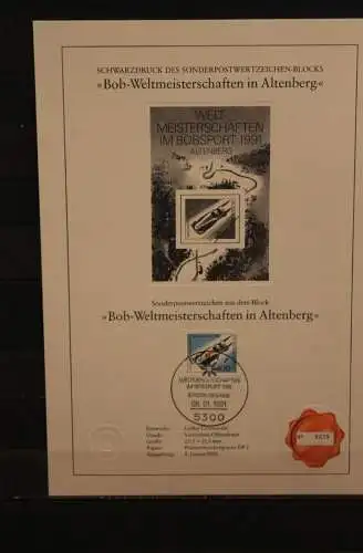 Deutschland 1991, Schwarzdruck: Bob-Weltmeisterschaften in Altenberg; ESST, nummeriert, limitiert, MiNr Block 23