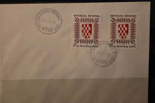 Kroatien 1991, FDC, Zwangszuschlag, Staatswappen, MiNr Z10 A/B