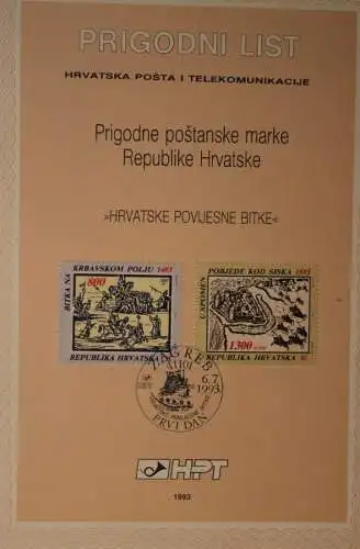 Kroatien 1993, Ersttagsblatt Historische Schlachten, MiNr 248-49